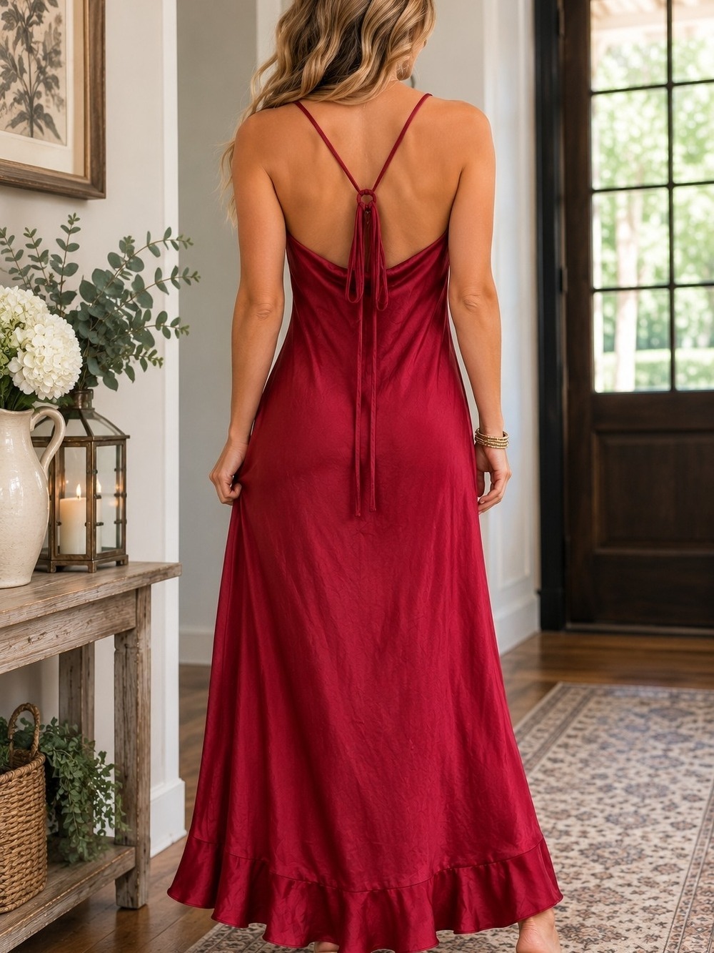 NWT Ruby Red Satin Cowl Neck Maxi Dress Women's Large - Picture 6 of 6